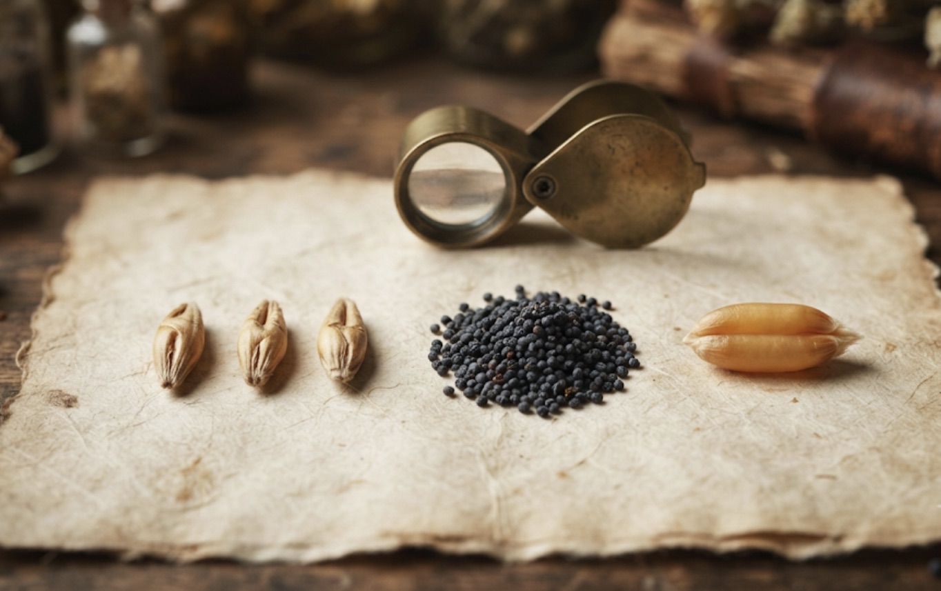 A collection of antique brass scales and botanical elements