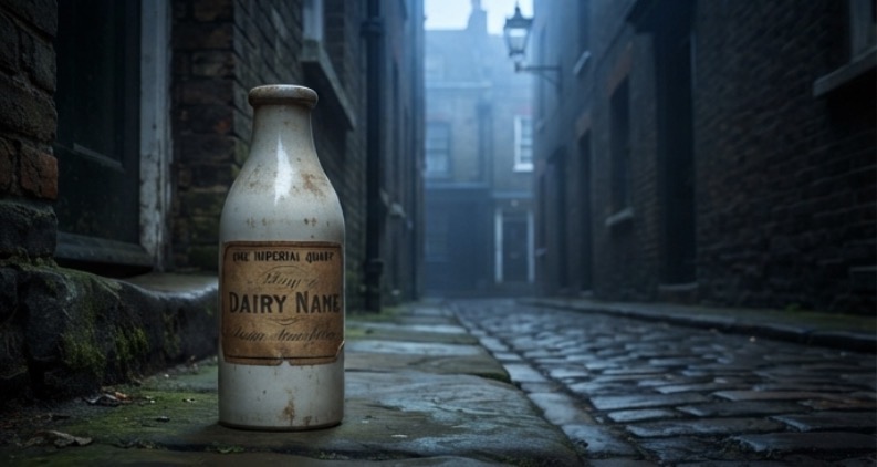 Vintage milk bottle on a doorstep