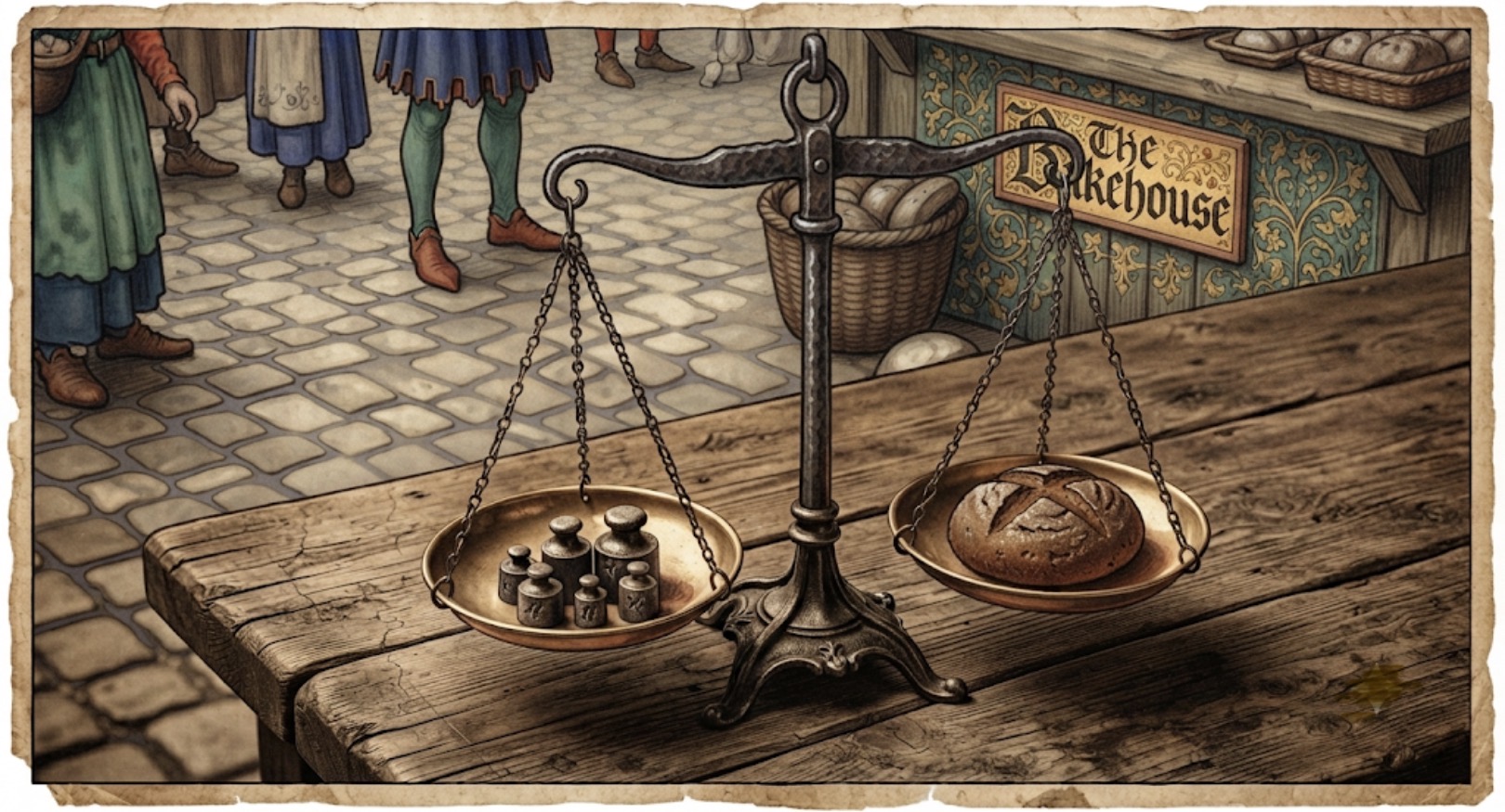 Medieval scales used to weigh bread and enforce the Assize
