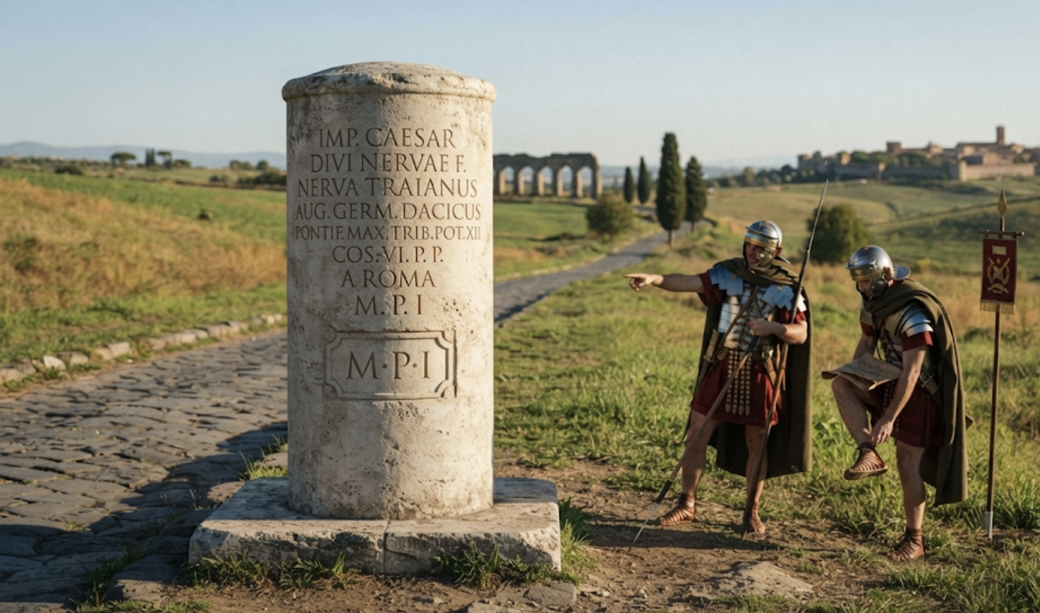 Ancient Roman milestone and scenic British road