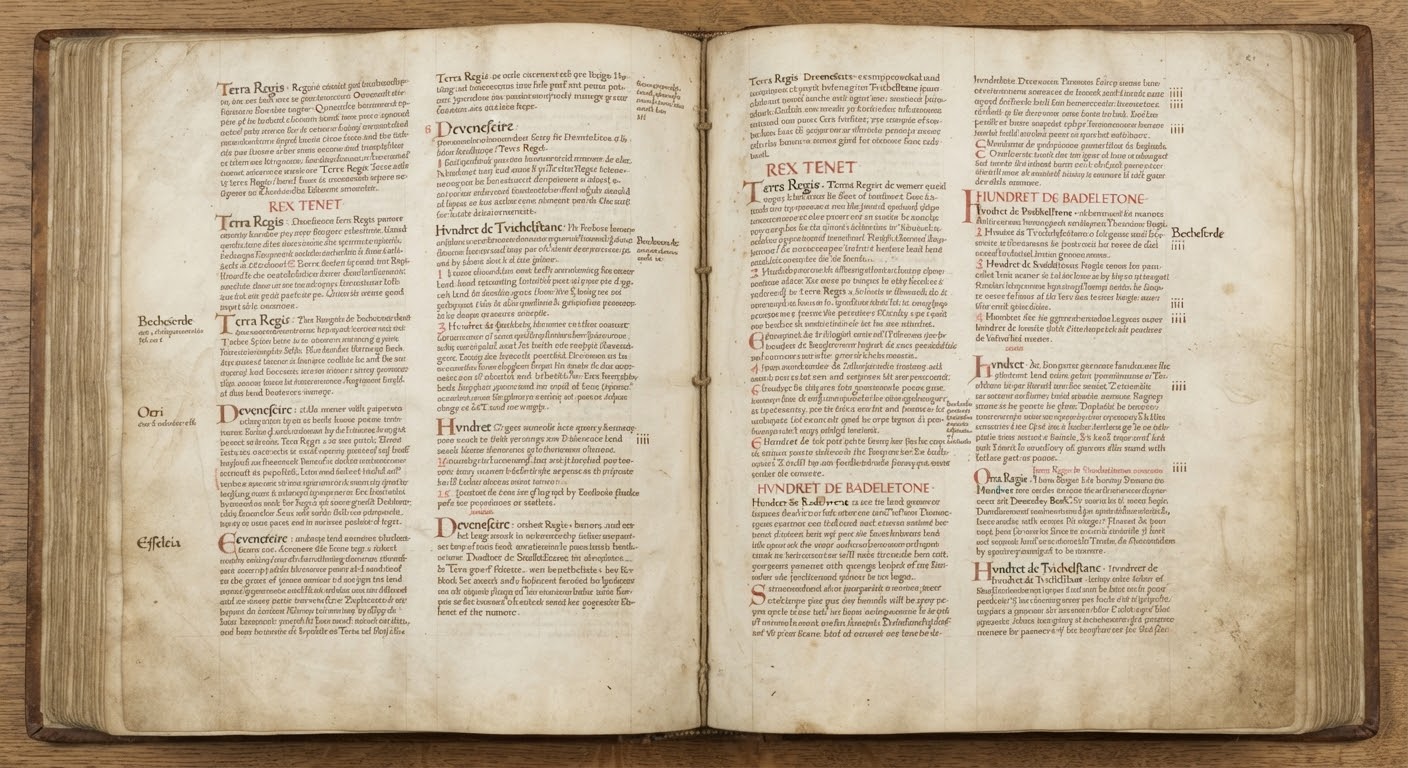 A page of the Domesday Book showing land assessments